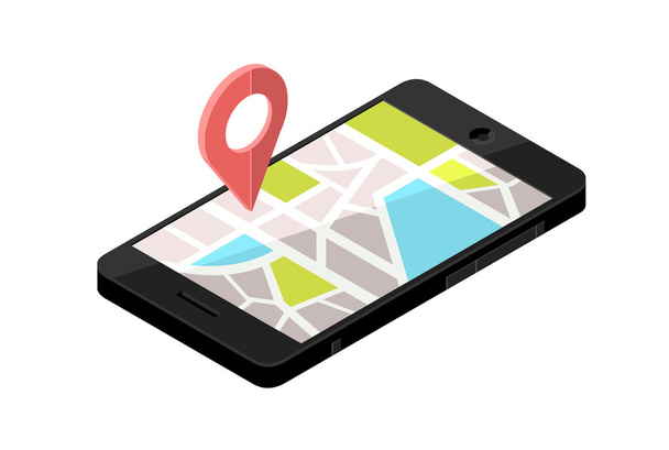 Illustration d'icône isométrique pour un téléphone intelligent vectoriel - carte de navigation pour une ville urbaine
. - Vecteur, image