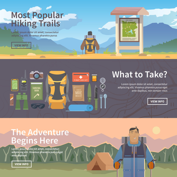 Flat web vector hiking banners. - Vector, Image