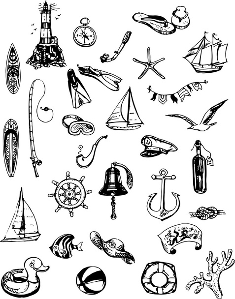 Nyári tengeri ikonok - Vektor, kép