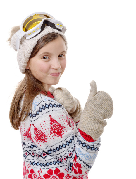 portrait of a happy young girl snowboarding - Фото, изображение
