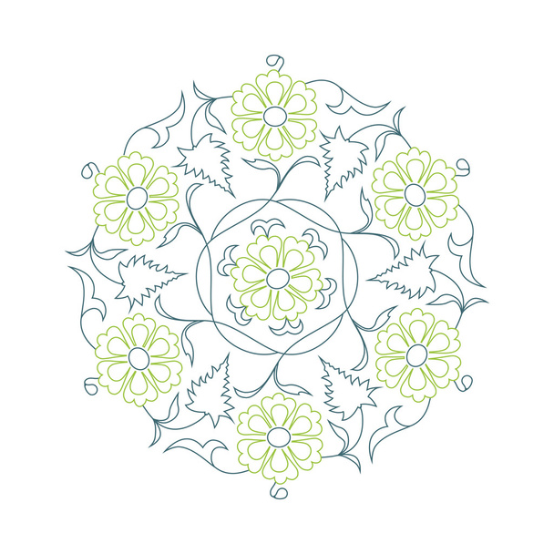 01 Floral pattern line green - Vector, Image