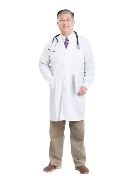 asian man doctor with stethoscope and clipboard - Фото, изображение