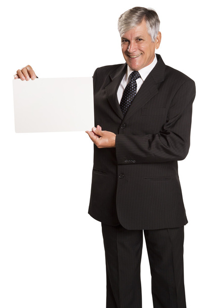 Portrait of happy smiling young business man showing blank signb - Fotoğraf, Görsel