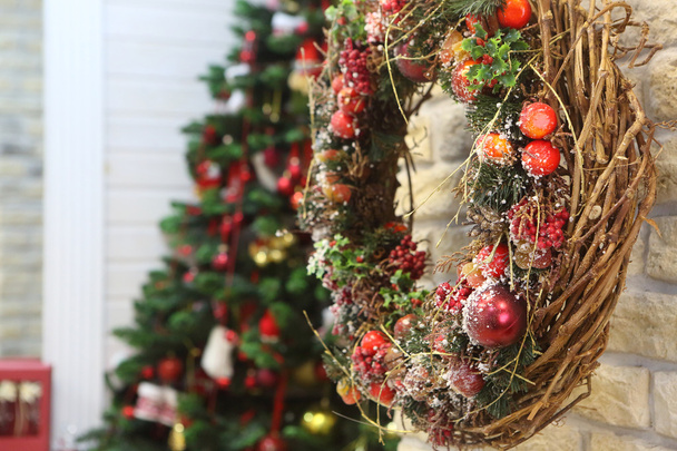 New Year's wreath from branches of a fur-tree and spheres  - Фото, зображення