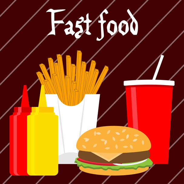 Fast food banner in flat style.Vector Illustration - Διάνυσμα, εικόνα