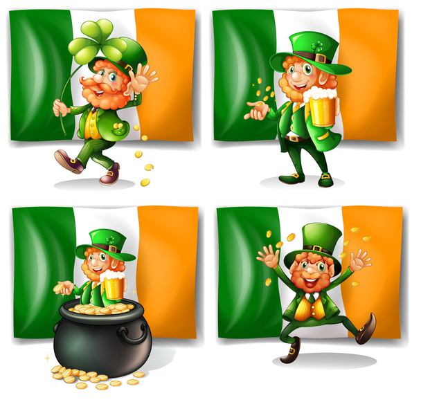エルフと旗 St Patrick 日のテーマ - ベクター画像