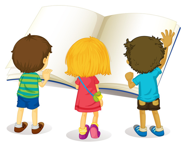 Gyermekek nagy könyv olvasásakor - Vektor, kép