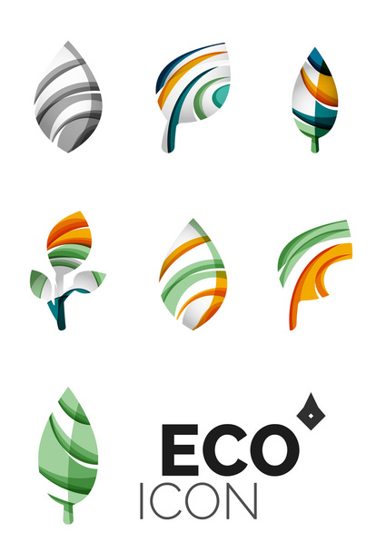 Azokat az absztrakt eco levél ikonok, vállalati emblémát természet koncepciókat, tiszta modern geometriai design - Vektor, kép