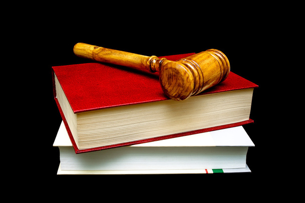 gavel and books isolated on a black background - Photo, Image
