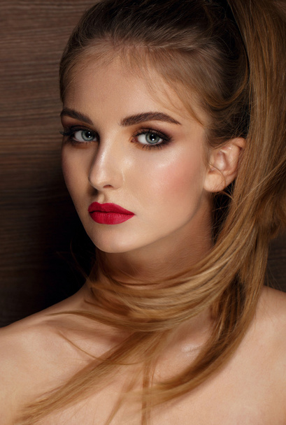 Beautiful young model with red lips - Photo, Image