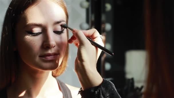 Professional eyeshadow application using a brush. Close-up - Footage, Video