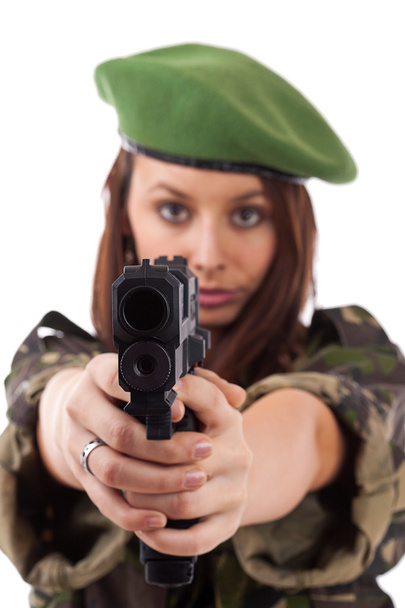 Military woman aiming - Foto, afbeelding