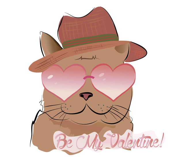 Valentine's Greeting Card with  Cute Cat - Vector, imagen