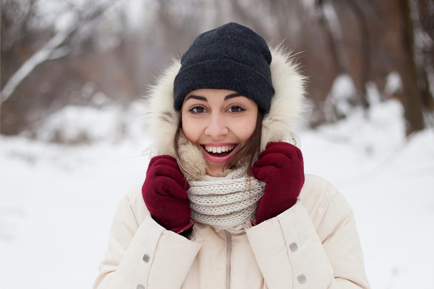 beauty girl on the winter background - Foto, Imagen