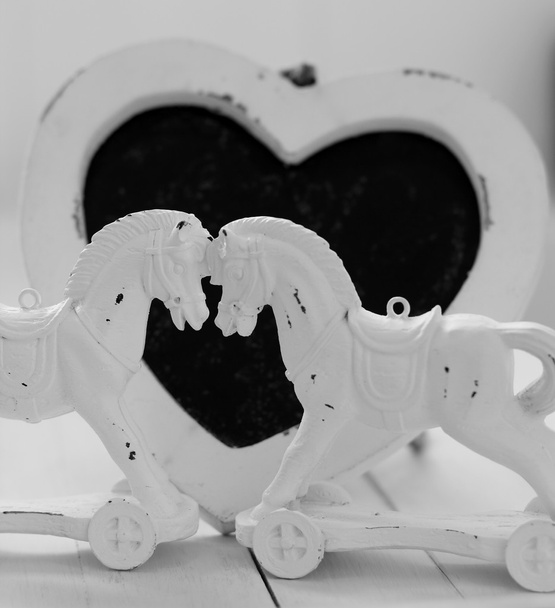 Kissing Horses and heart, shabby chic black and whitr - Photo, Image