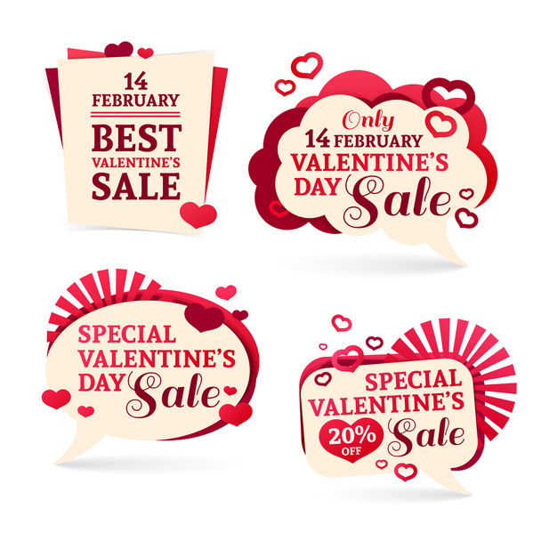 Set logo, sets, badges, stickers for Valentines Day promotion. Notice of discounts, price tags sale Valentines Day. Vector. - Vector, Imagen