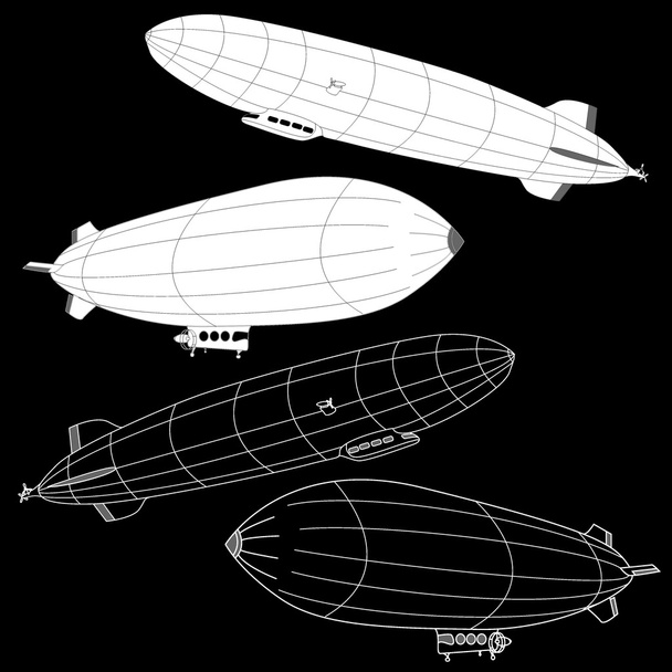 Vintage airship. Dirigible balloon. - Vector, Image