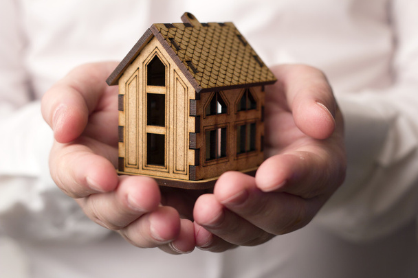 small wooden house in male hands - Photo, Image