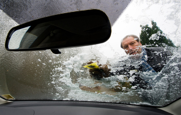 Scraping windscreen during winter - Photo, Image