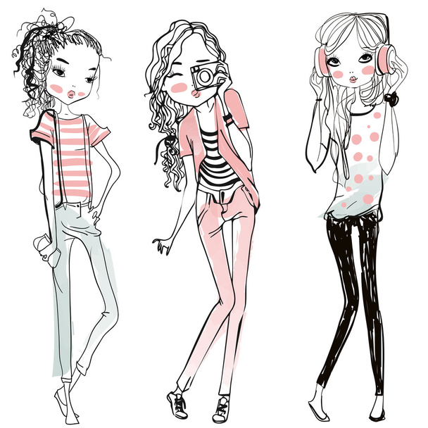 cute cartoon girls - Vector, Image