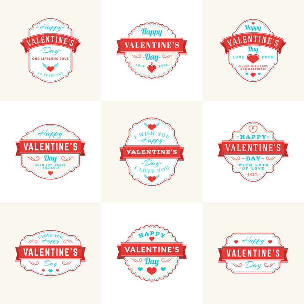 Set Of Vintage Happy Valentines Day Badges and Labels. Typography Design Template with Red and Turquoise Colors - Vektor, kép