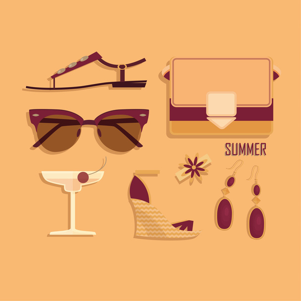 woman summer accessories - Vector, Image