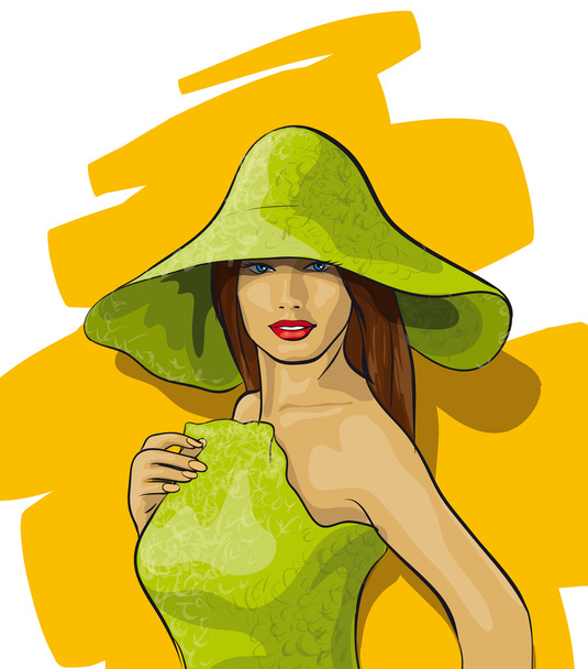 beautiful woman in a hat - Vector, Image