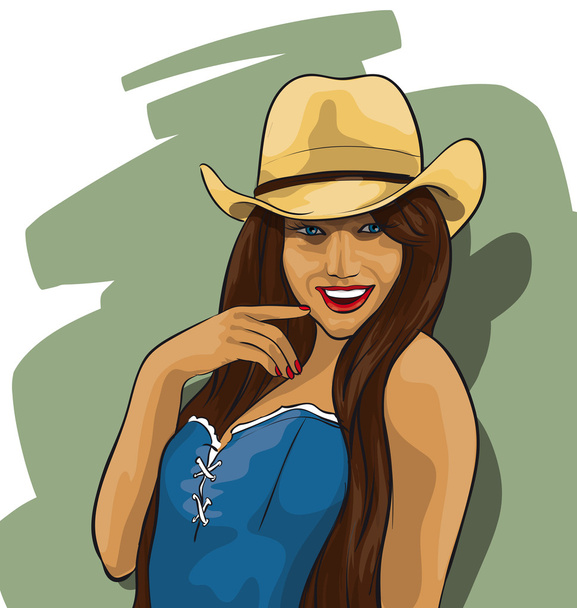 mujer, hermosa encantadora en un sombrero de vaquero
 - Vector, Imagen