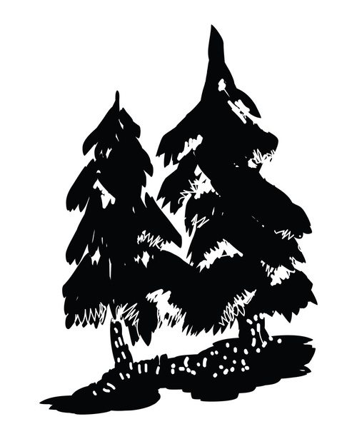 Çam ağacı siyah siluetler - vektör çizim. - Vektör, Görsel
