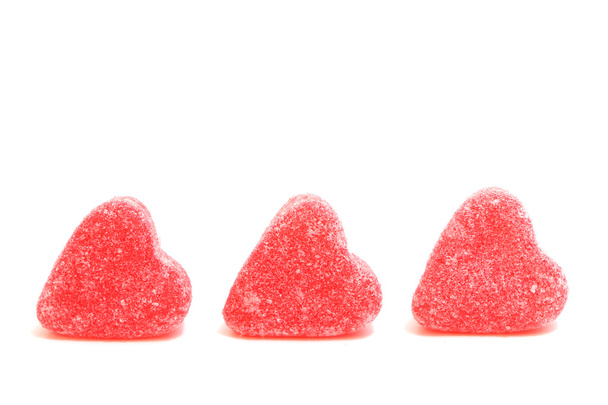 Red Jelly Hearts isolated on a white background  - Photo, Image