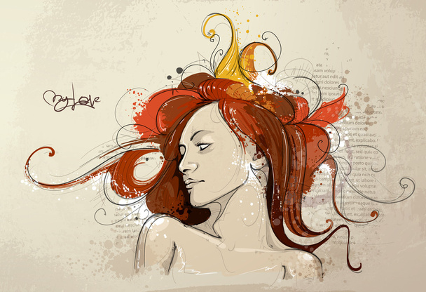 Ручная рисованная девушка
 - Вектор,изображение