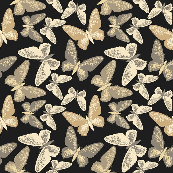 Elegant endless pattern with golden butterflies - Vektör, Görsel