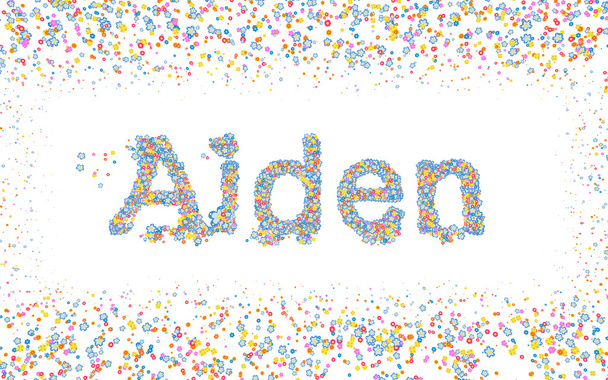 Aiden, ανδρικό όνομα επικαλυμμένα με διάφορα πολύχρωμα λουλούδια - Φωτογραφία, εικόνα