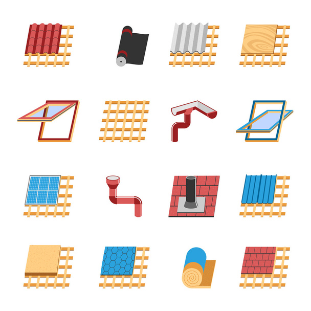 Roof Construction Elements Flat Icons Set - Vector, Image