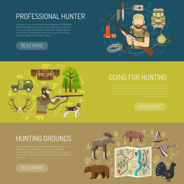 Hunting Horizontal Banners Collection - Vector, Image