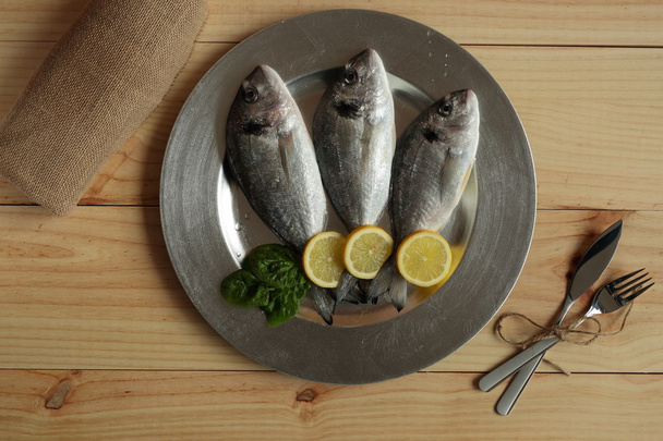 çiğ balık gümüş tepsi - Fotoğraf, Görsel