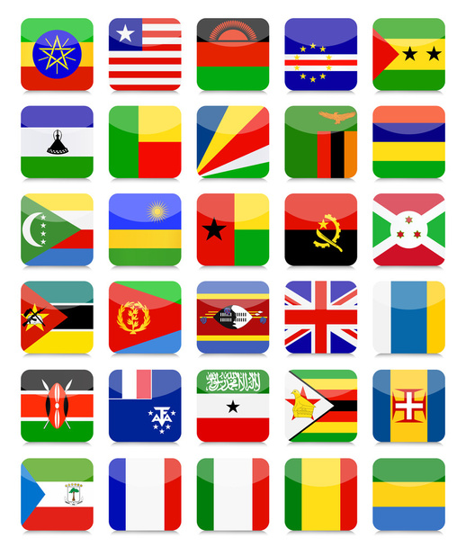 Αφρική σημαίες επίπεδης πλατεία Icon Set 2 - Διάνυσμα, εικόνα