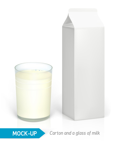 Mock-up milk carton and glass - Vector, Image