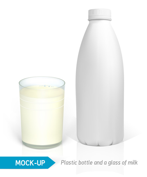 Garrafa de plástico recheada e leite
 - Vetor, Imagem