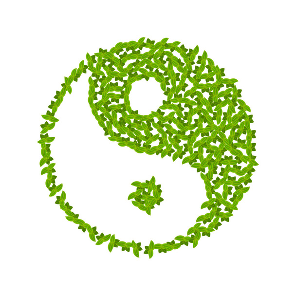Yin Yang Symbol mit grünen Blättern - Vektor, Bild