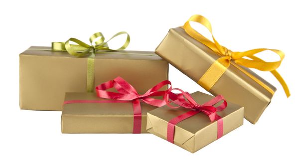 goldene Schachteln mit Geschenken - Foto, Bild