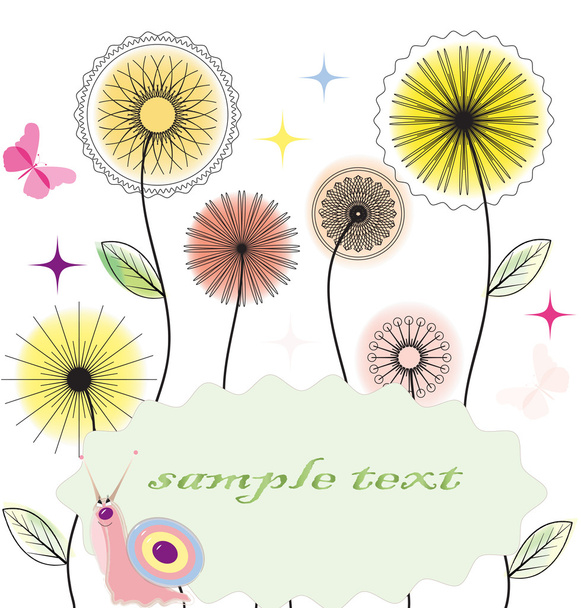 Child's background with flowers and a snail - Vector, Imagen