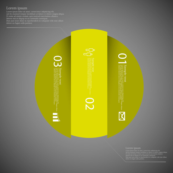 Okrąg ciemny szablon infographic pionowo podzielony na trzy części zielony - Wektor, obraz