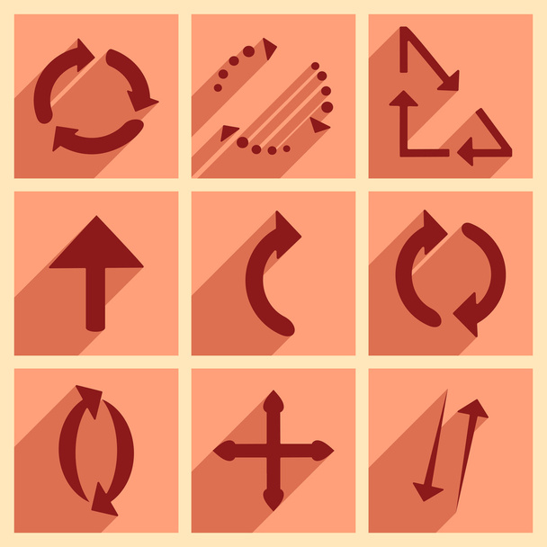 Set of flat icons with long shadow arrow sign - Vector, Image