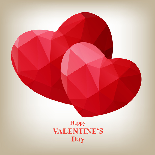 polygonal two red valentines hearts - Vector, afbeelding