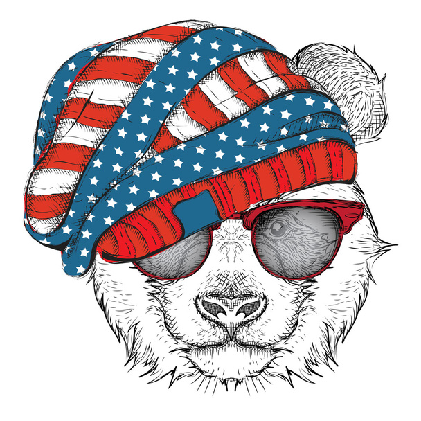 Hand draw panda in a USA hat. Vector illustration - ベクター画像