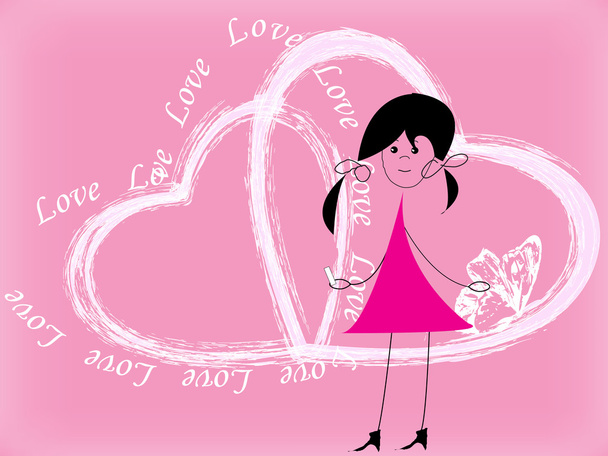 κορίτσι έγραψε την λέξη αγάπη - Διάνυσμα, εικόνα