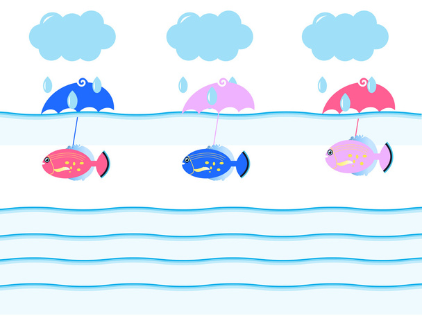 Three fish under umbrellas - Вектор,изображение