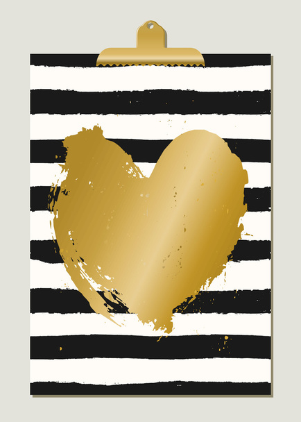 Cartel de corazón y rayas doradas
 - Vector, imagen
