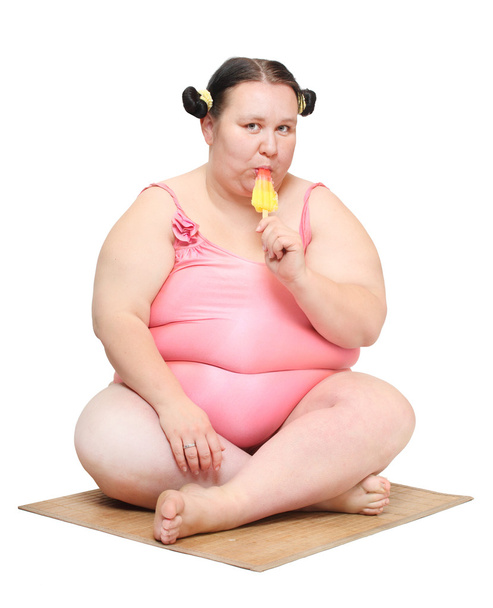 Obese woman with sweet ice lolly. - Photo, Image